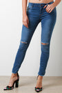 Slit Knee High Waist Skinny Jeans