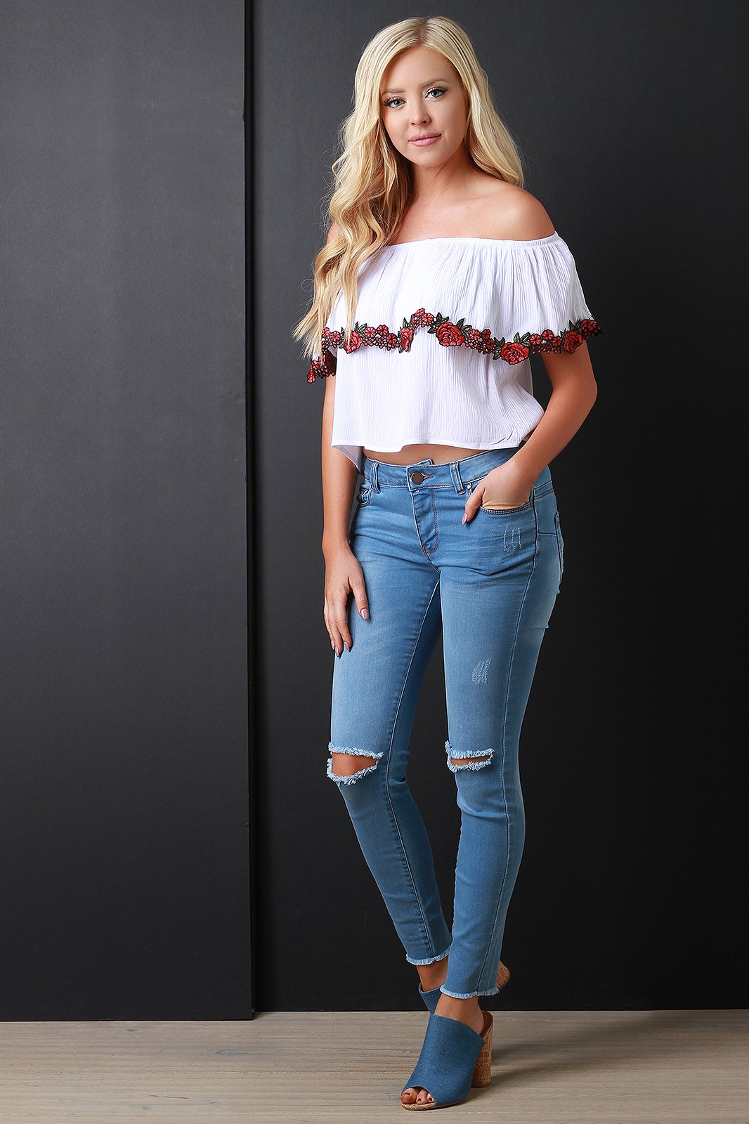 Slit Knee High Waist Skinny Jeans