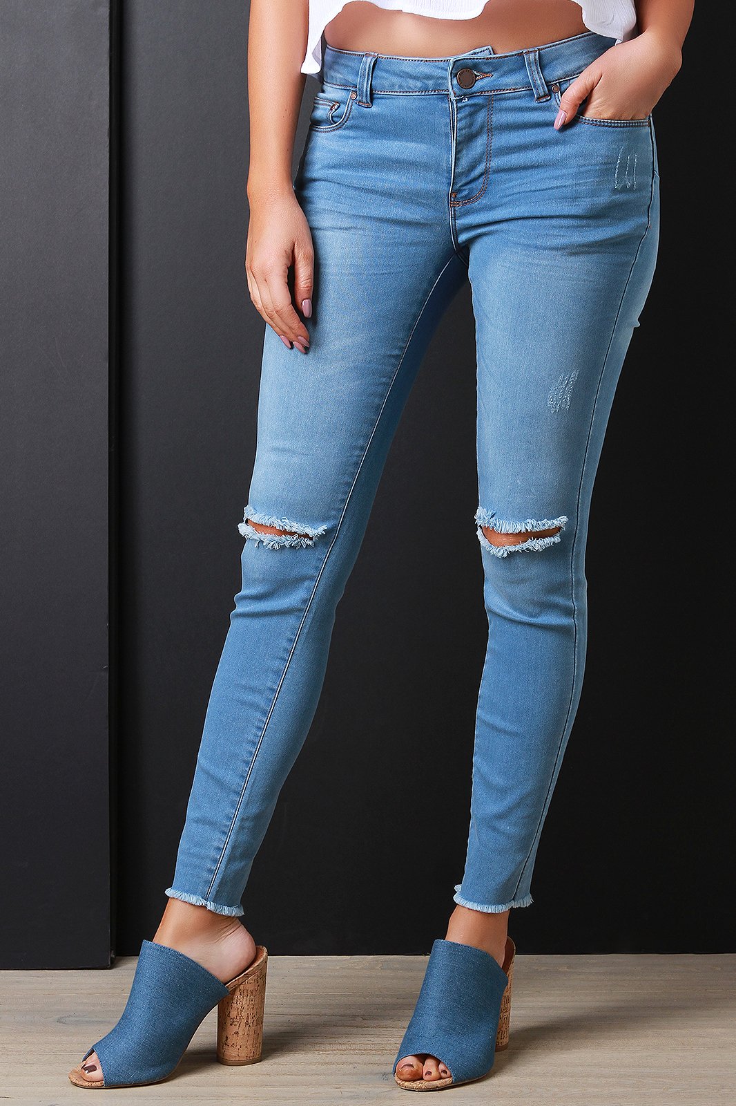 Slit Knee High Waist Skinny Jeans