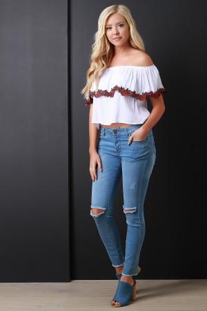 Slit Knee High Waist Skinny Jeans