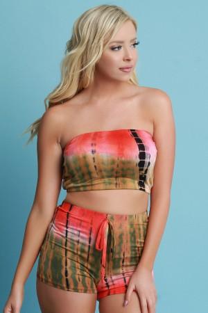 Tie Dye Tube With Shorts Set