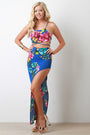 High Slit Floral Print Two Piece Dress