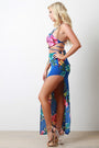 High Slit Floral Print Two Piece Dress