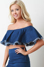 Frayed Denim Off The Shoulder Ruffle Crop Top - NoveltyOne