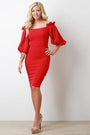 Balloon Sleeves Off-The Shoulder Midi Dress