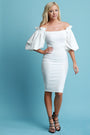 Balloon Sleeves Off-The Shoulder Midi Dress