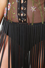 Floral Mesh Bustier Bodysuit Fringe Maxi Dress