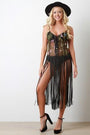 Floral Mesh Bustier Bodysuit Fringe Maxi Dress