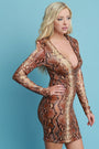 Python Snake Print Deep-V Bodycon Dress
