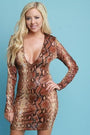Python Snake Print Deep-V Bodycon Dress
