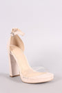 Wild Diva Lounge Suede Open Toe Clear Strap Chunky Heel