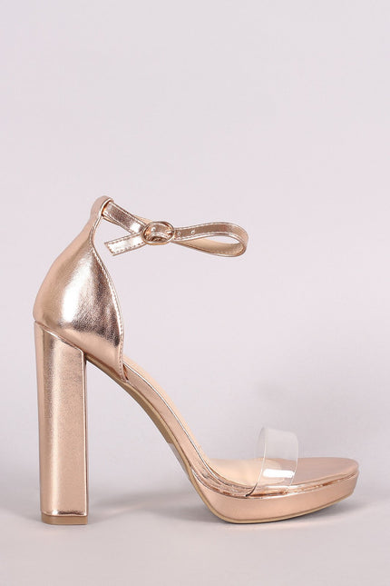 Wild Diva Lounge Metallic Open Toe Clear Strap Chunky Heel