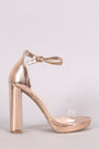 Wild Diva Lounge Metallic Open Toe Clear Strap Chunky Heel