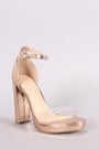 Wild Diva Lounge Metallic Open Toe Clear Strap Chunky Heel