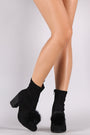 Wild Diva Lounge Suede Pompom Chunky Heeled Ankle Boots
