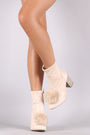 Wild Diva Lounge Suede Pompom Chunky Heeled Ankle Boots