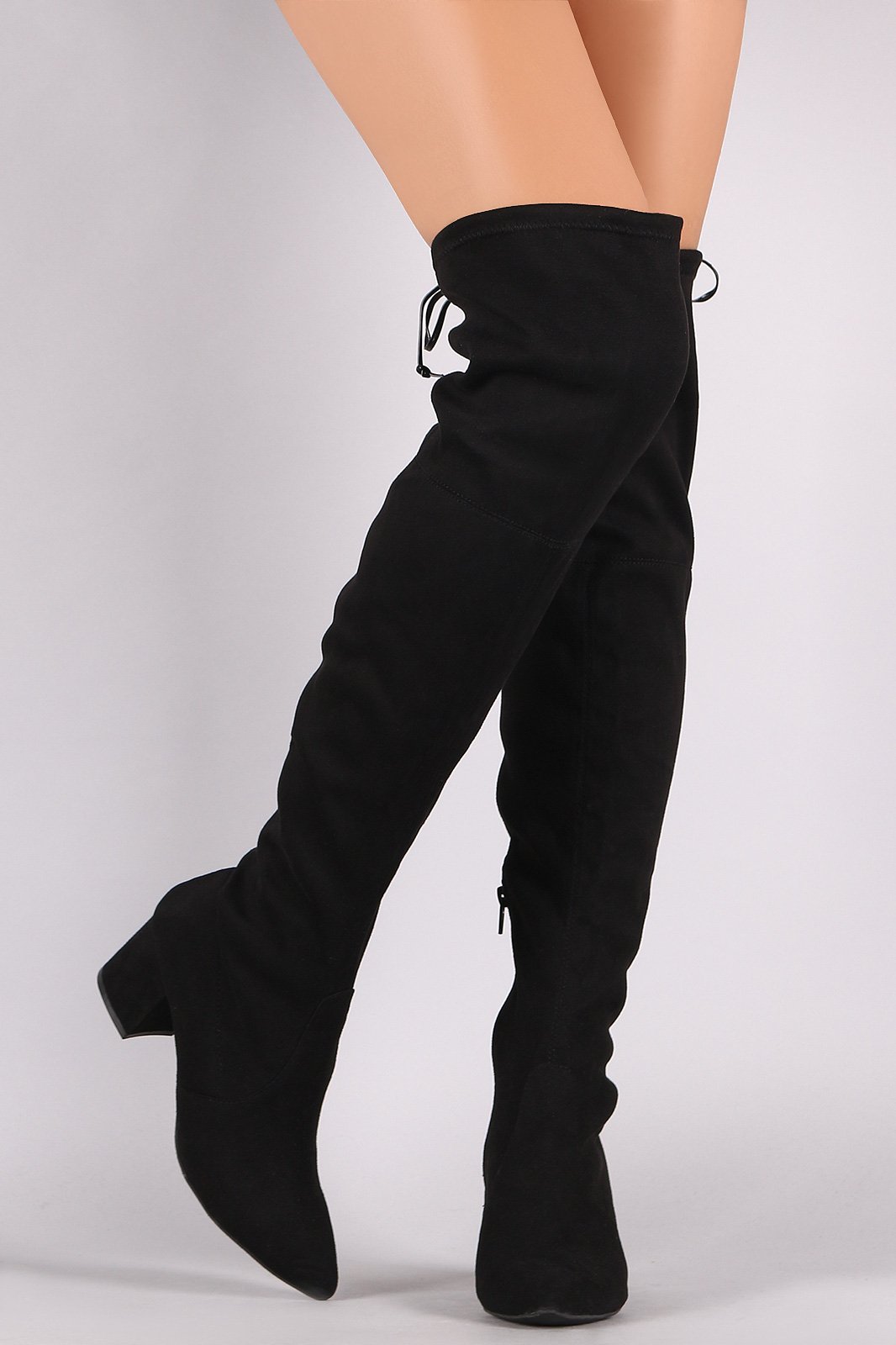 Wild Diva Lounge Suede Pointy Toe Block Heeled OTK Boots