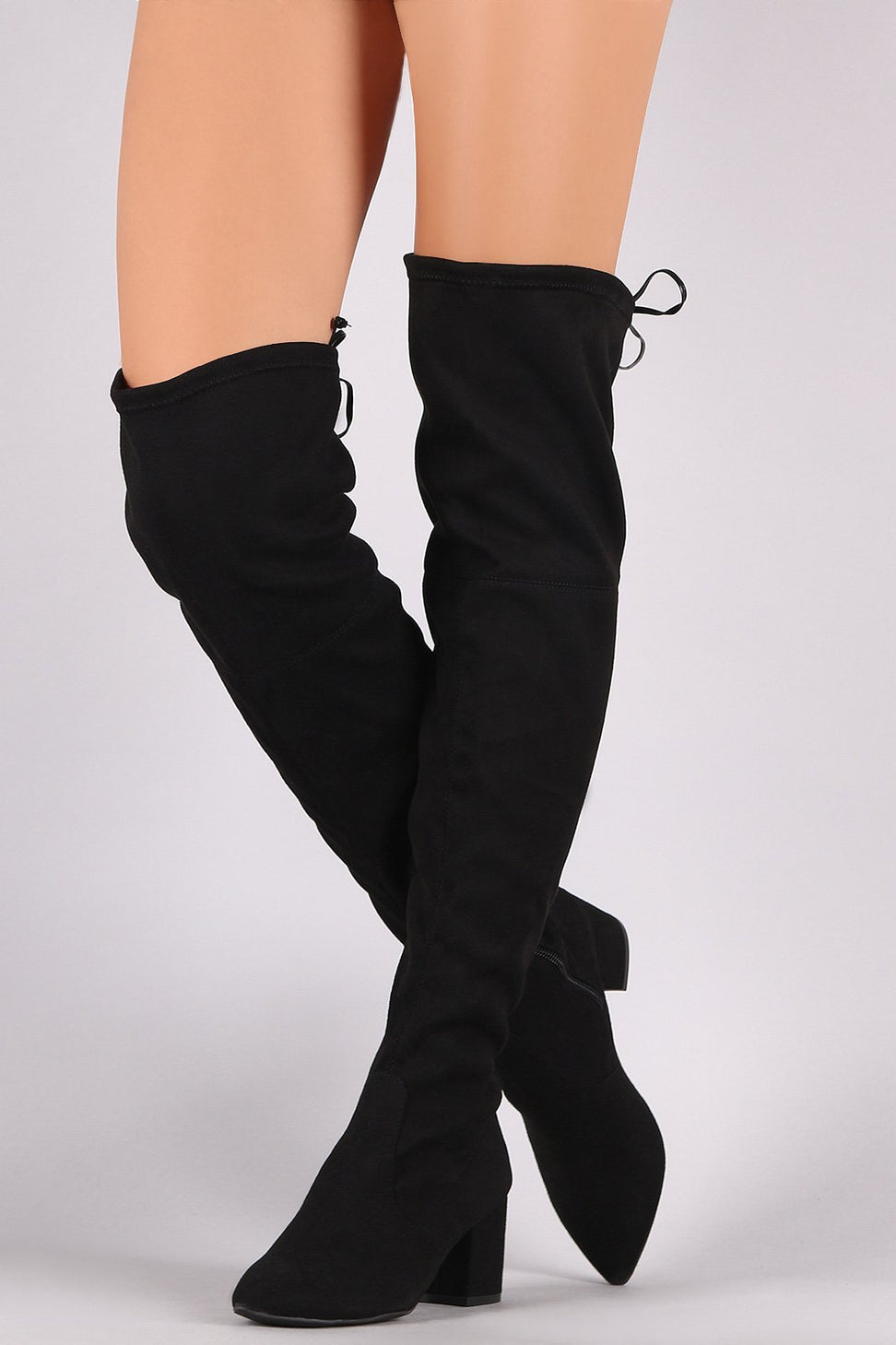Wild Diva Lounge Suede Pointy Toe Block Heeled OTK Boots