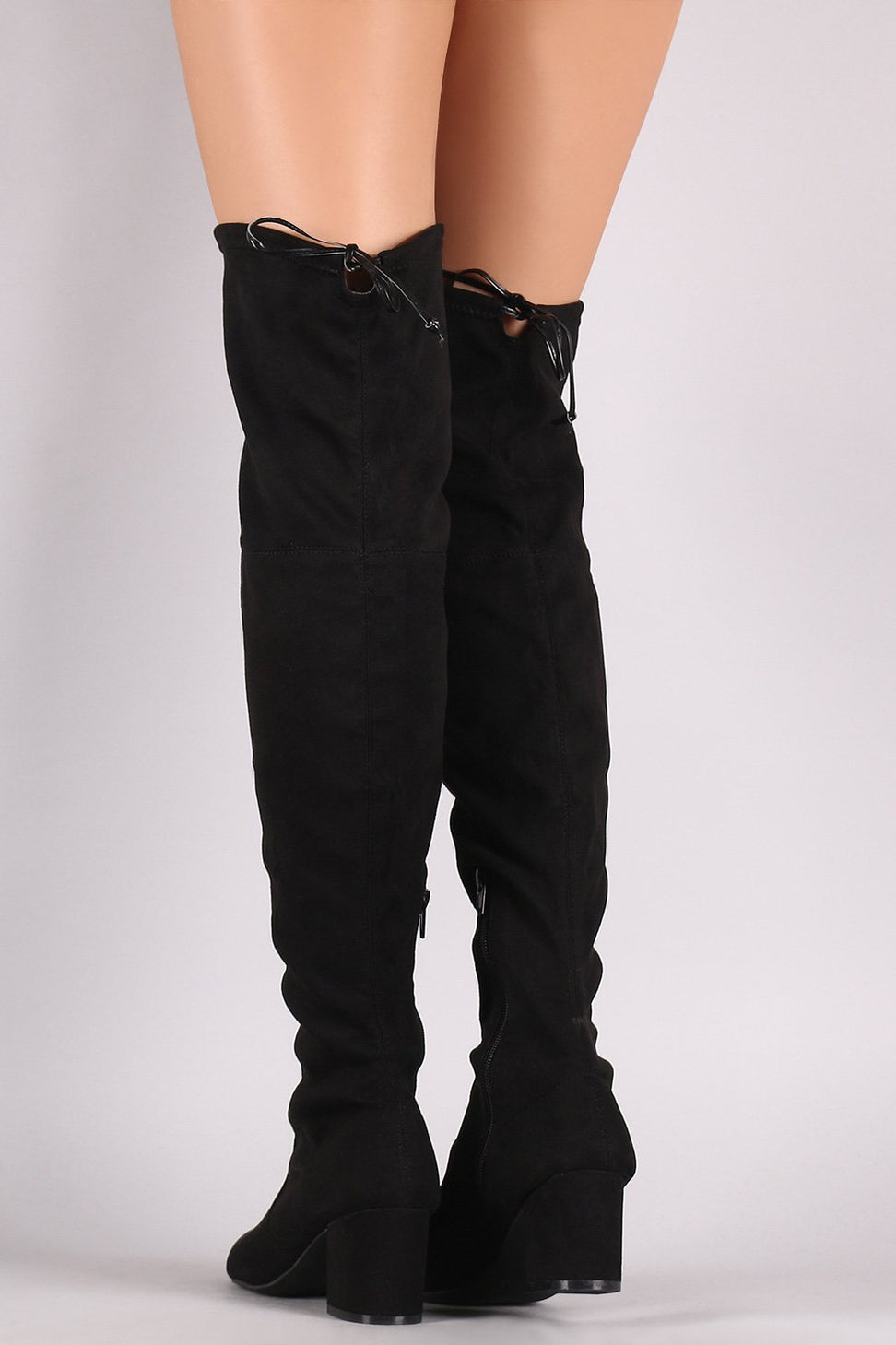 Wild Diva Lounge Suede Pointy Toe Block Heeled OTK Boots