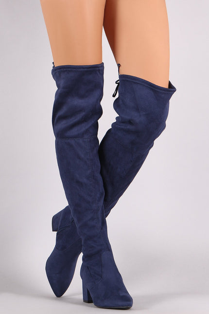 Wild Diva Lounge Suede Pointy Toe Block Heeled OTK Boots