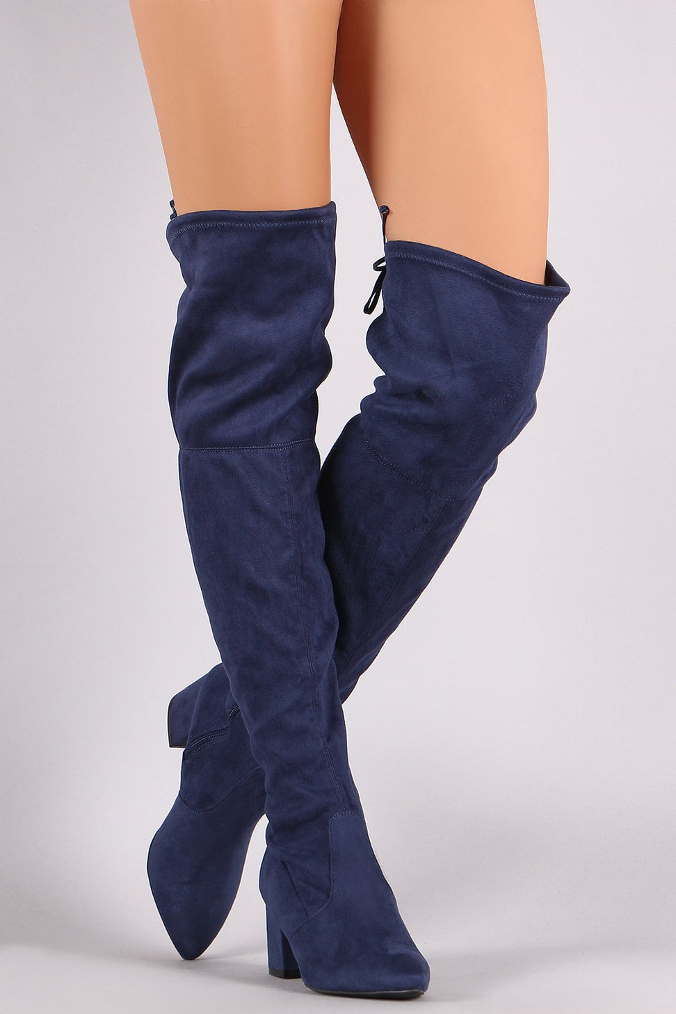 Wild Diva Lounge Suede Pointy Toe Block Heeled OTK Boots