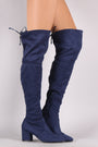Wild Diva Lounge Suede Pointy Toe Block Heeled OTK Boots