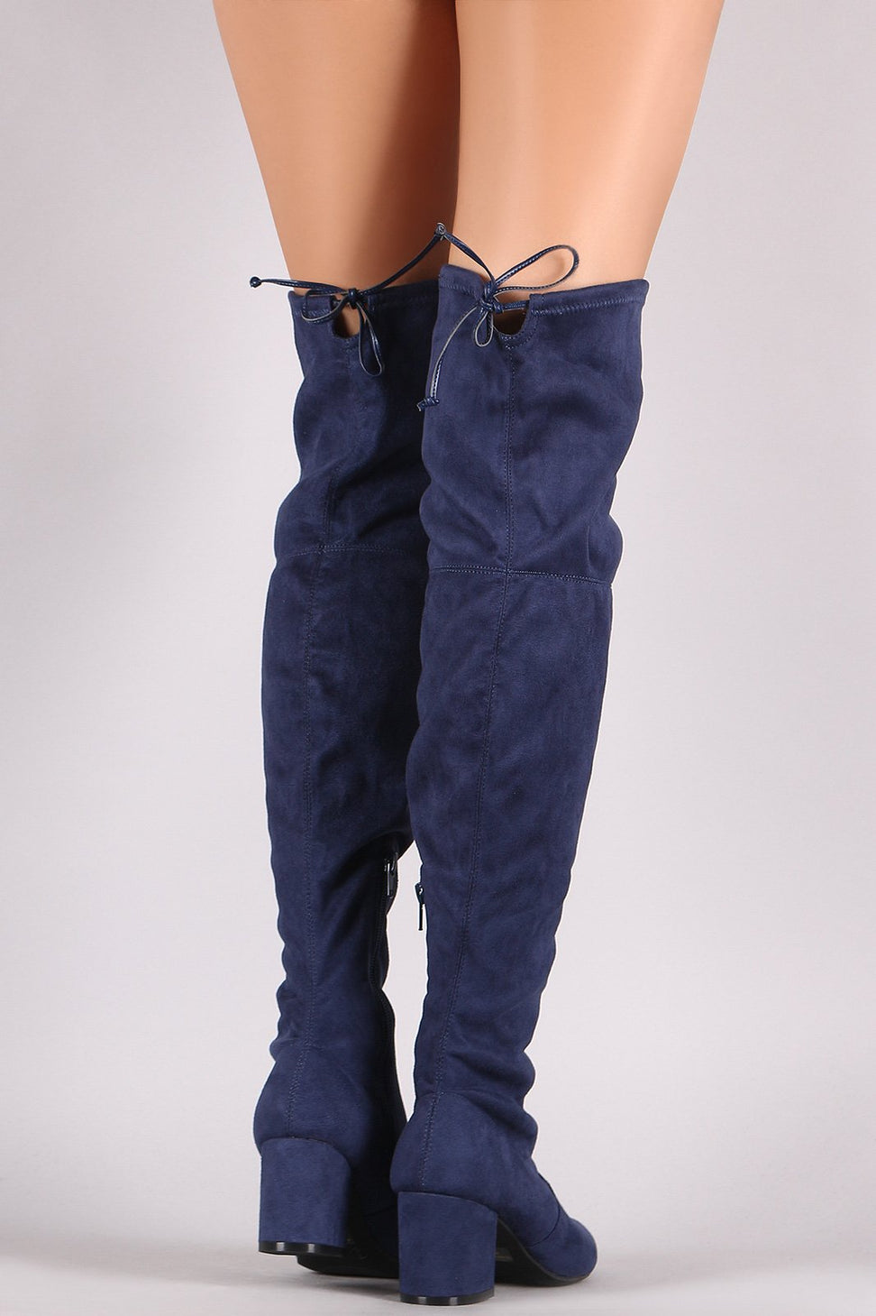 Wild Diva Lounge Suede Pointy Toe Block Heeled OTK Boots