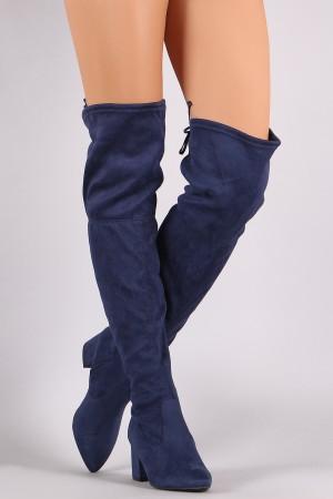 Wild Diva Lounge Suede Pointy Toe Block Heeled OTK Boots