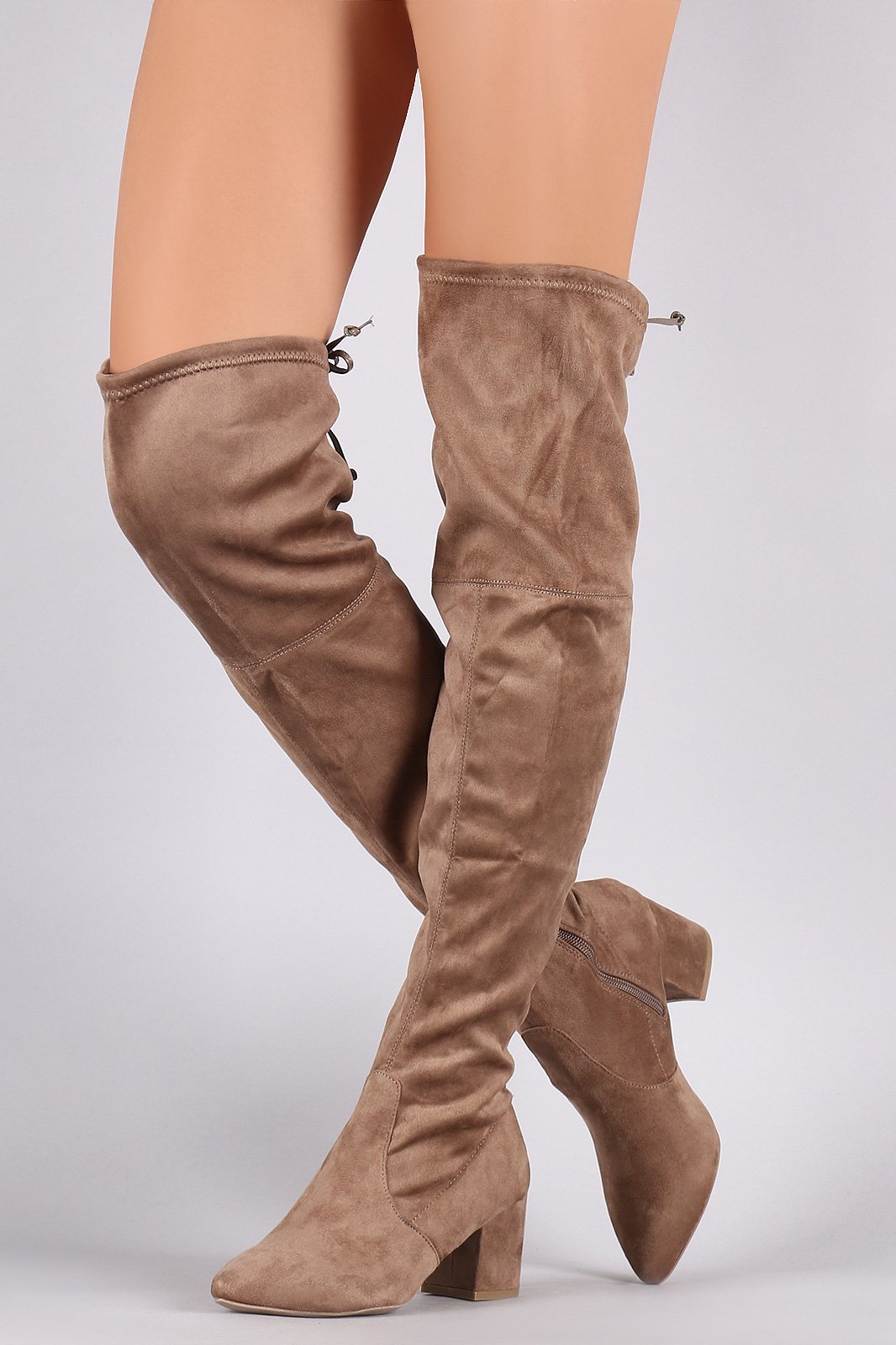 Wild Diva Lounge Suede Pointy Toe Block Heeled OTK Boots