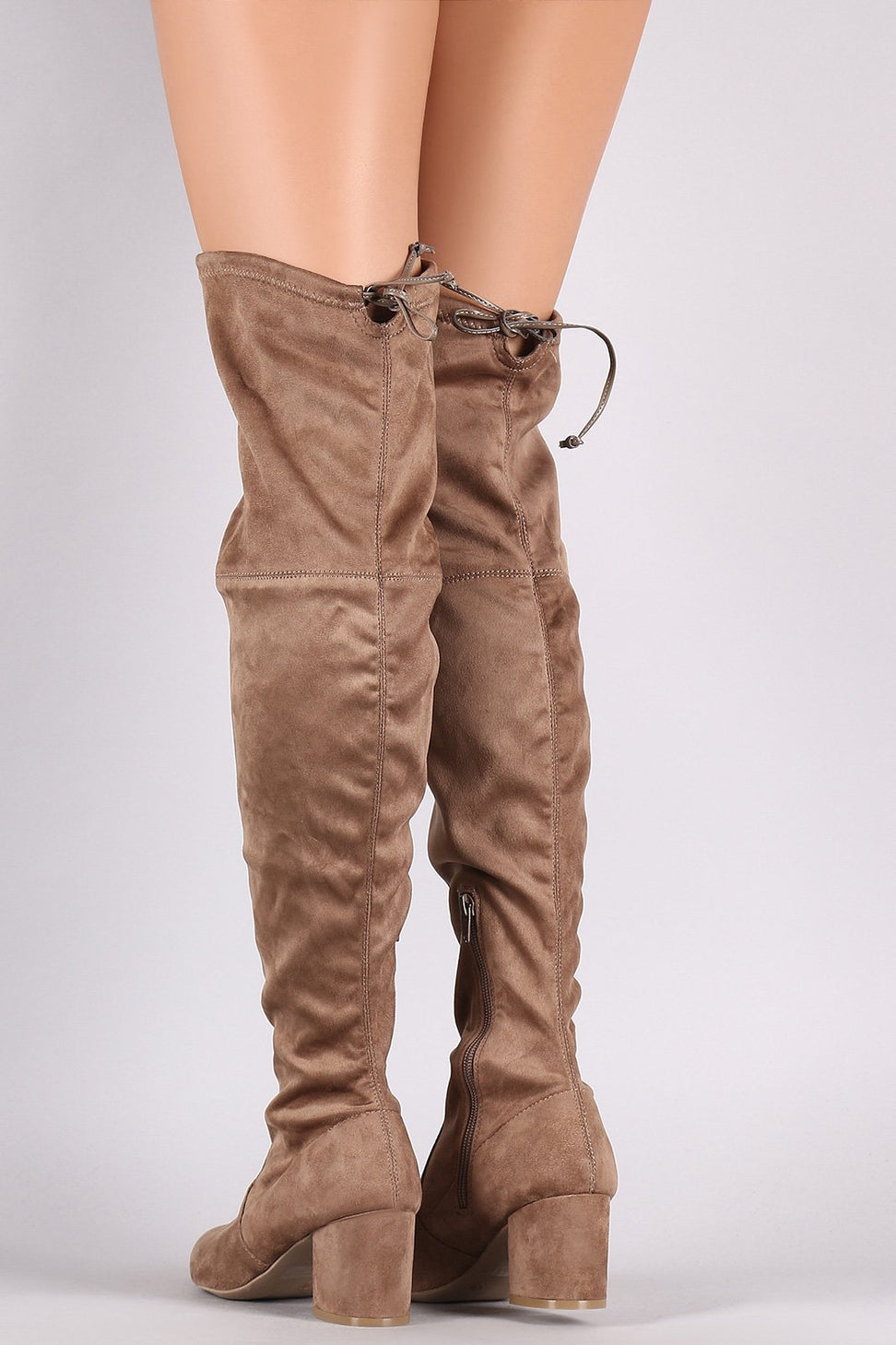 Wild Diva Lounge Suede Pointy Toe Block Heeled OTK Boots