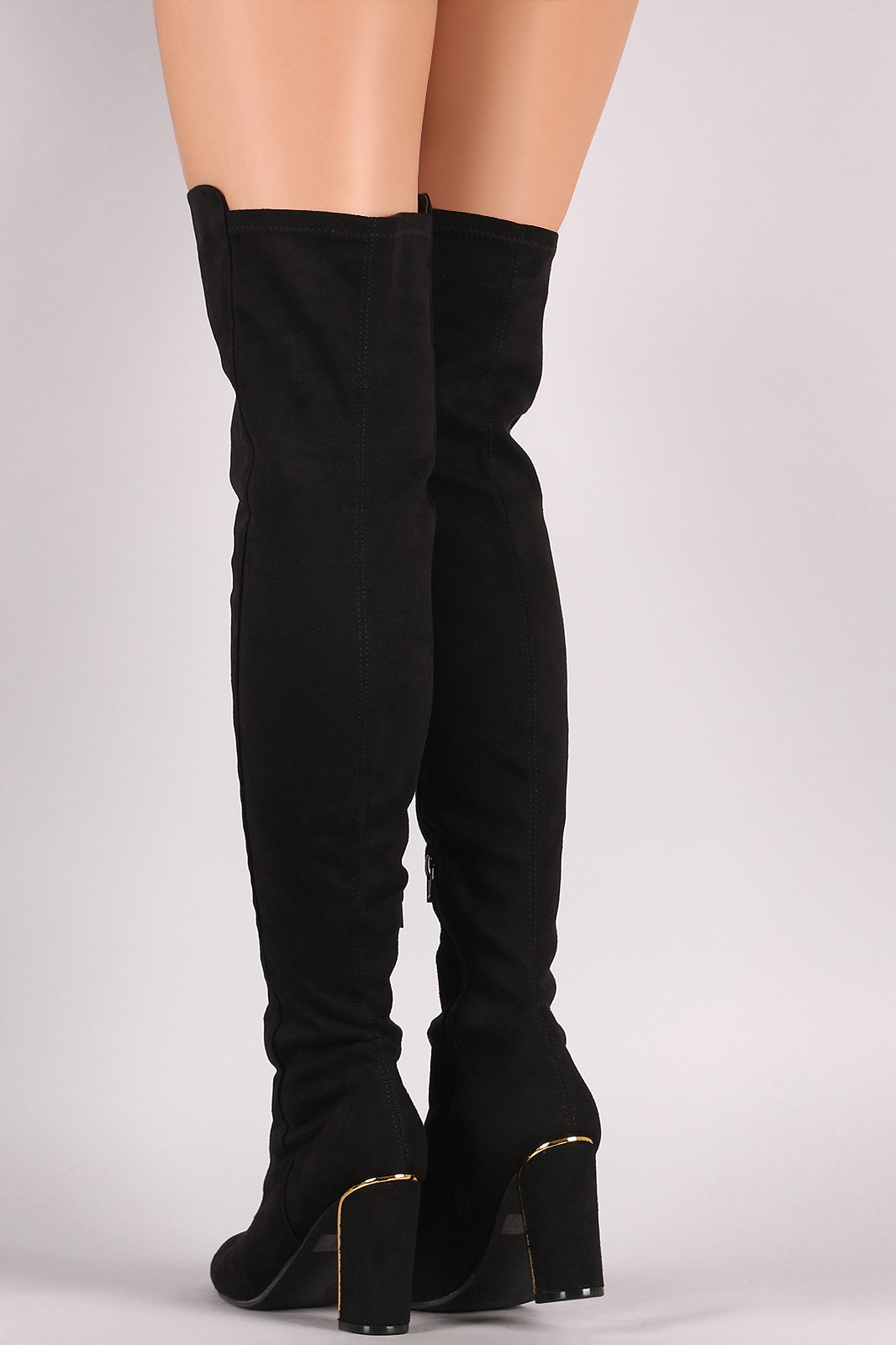 Wild Diva Lounge Suede Round Toe Lace Up Chunky Heeled OTK Boots