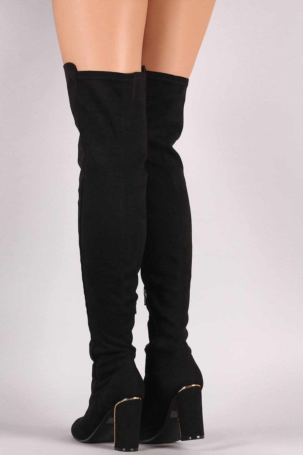 Wild Diva Lounge Suede Round Toe Lace Up Chunky Heeled OTK Boots