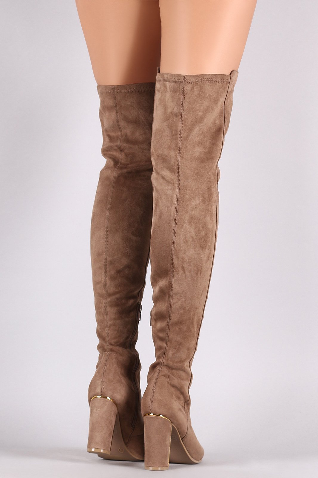 Wild Diva Lounge Suede Round Toe Lace Up Chunky Heeled OTK Boots