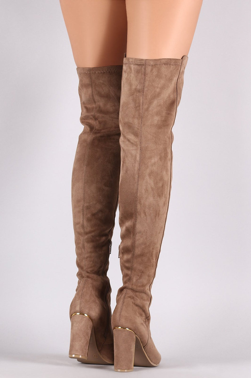 Wild Diva Lounge Suede Round Toe Lace Up Chunky Heeled OTK Boots