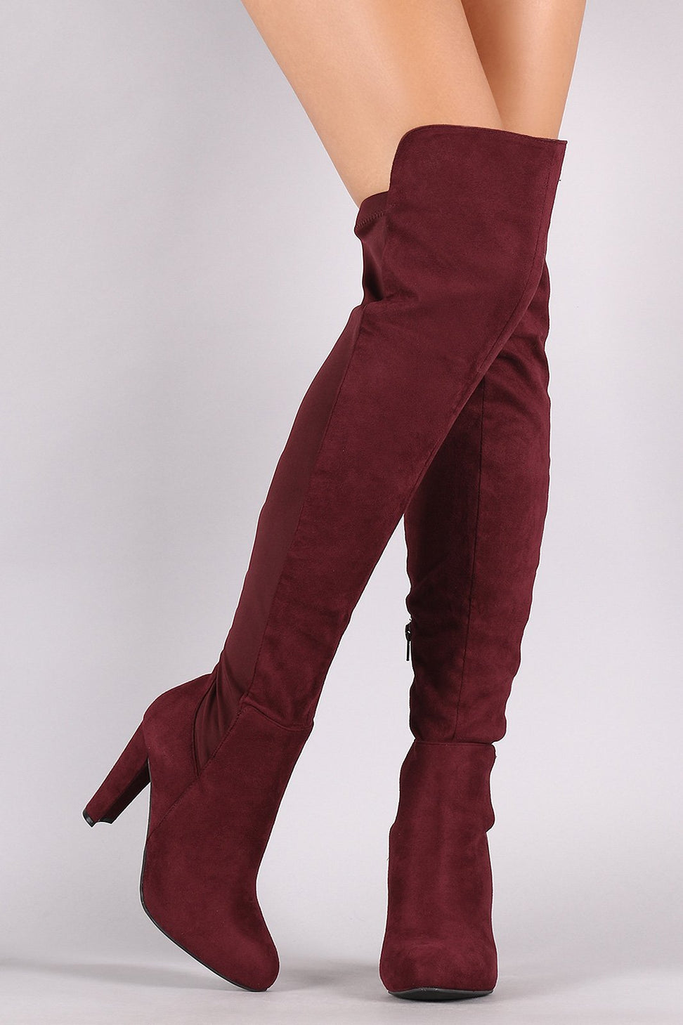 Wild Diva Lounge Suede High Low Chunky Heeled Boots