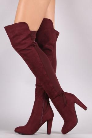 Wild Diva Lounge Suede High Low Chunky Heeled Boots