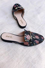 Qupid Floral Embroidery Horsebit Slip On Mule Flat
