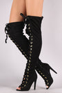 Qupid Suede Lace Up Stiletto Over-The-Knee Boots