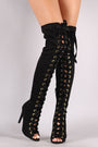 Qupid Suede Lace Up Stiletto Over-The-Knee Boots