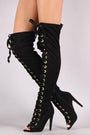 Qupid Suede Lace Up Stiletto Over-The-Knee Boots