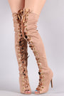 Qupid Suede Lace Up Stiletto Over-The-Knee Boots