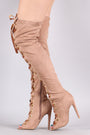 Qupid Suede Lace Up Stiletto Over-The-Knee Boots