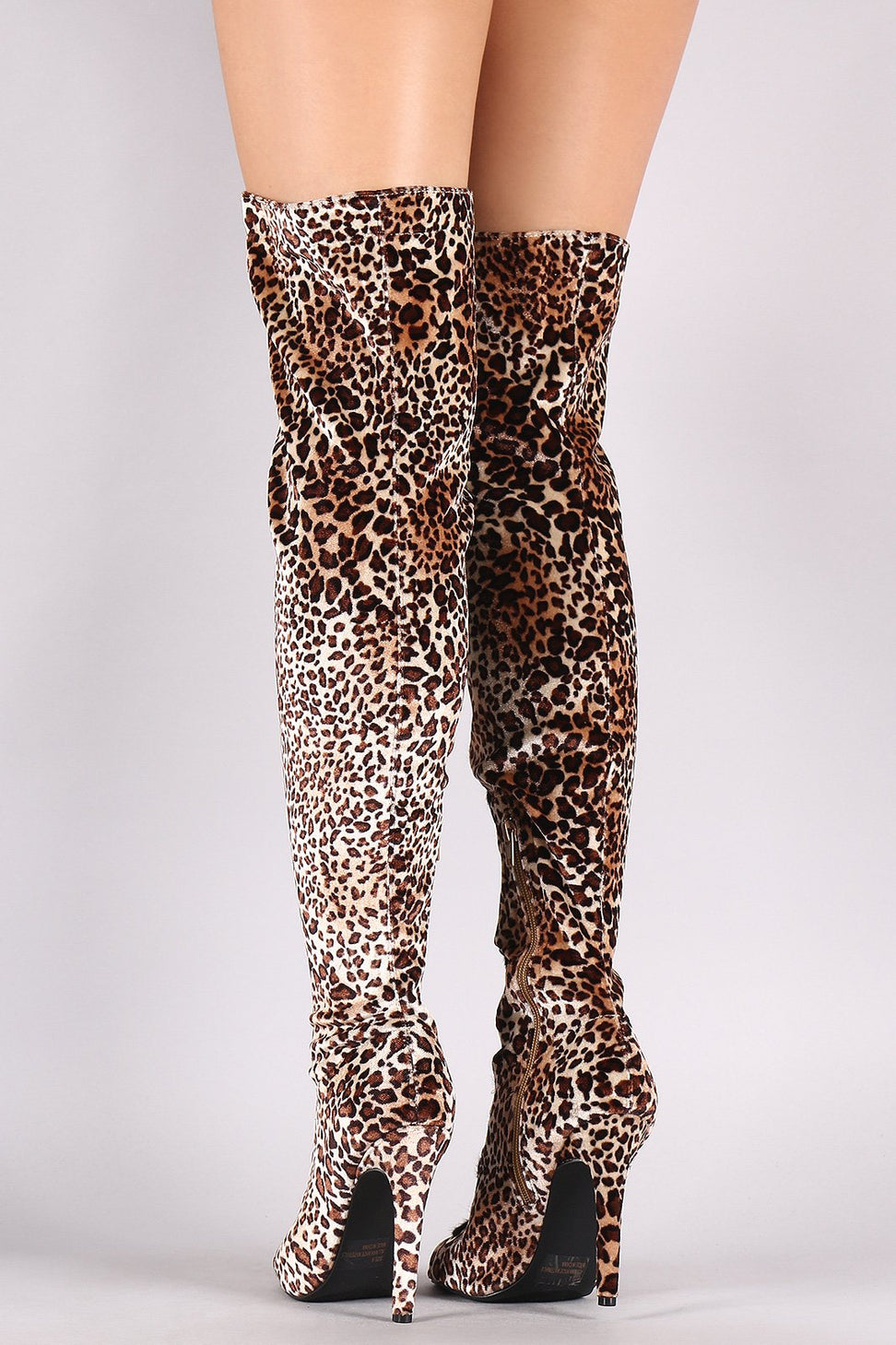 Qupid Leopard Velvet Lace Up Stiletto Over-The-Knee Boots