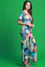 Tropical Print Surplice Short Sleeves Jumpsuit