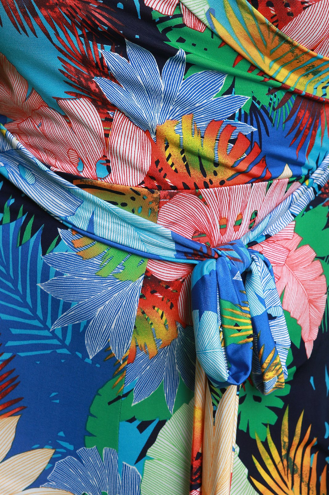 Tropical Print Surplice Short Sleeves Jumpsuit