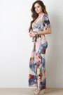 Tropical Print Surplice Short Sleeves Jumpsuit