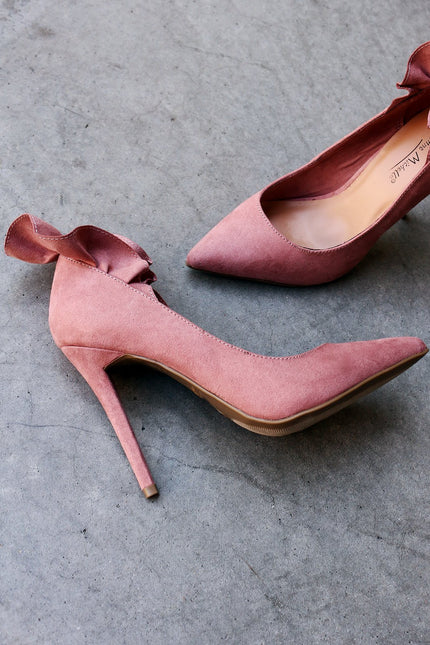 Anne Michelle Suede Ruffle Accent Pointy Toe Stiletto Pump