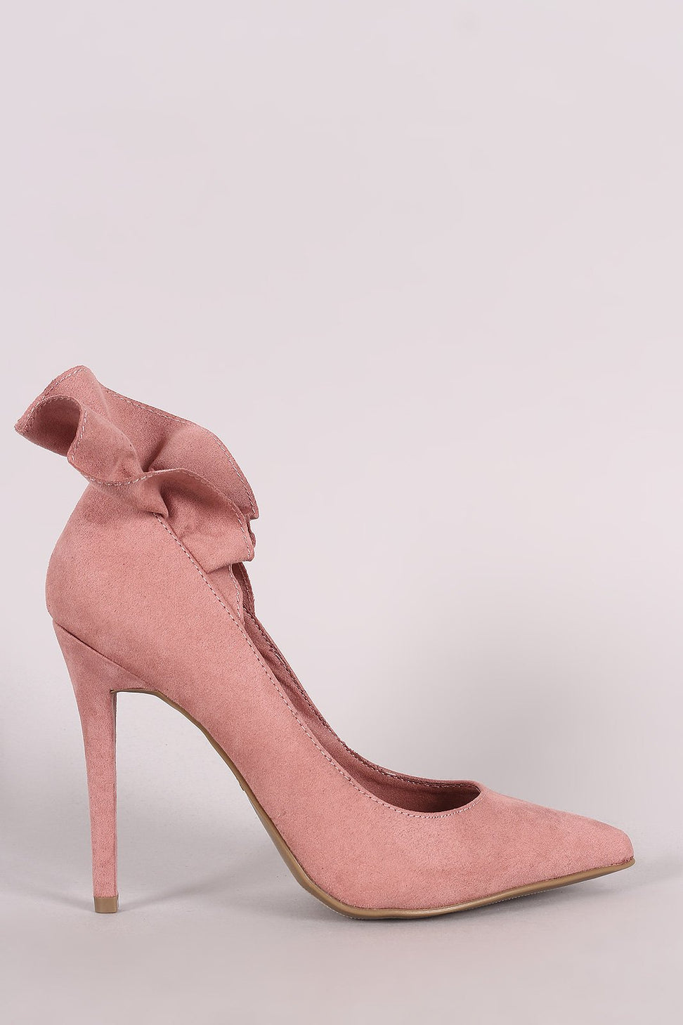Anne Michelle Suede Ruffle Accent Pointy Toe Stiletto Pump