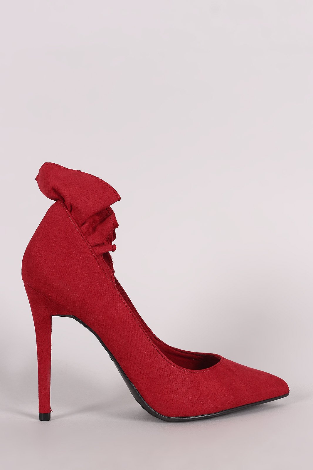 Anne Michelle Suede Ruffle Accent Pointy Toe Stiletto Pump