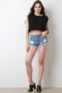 Chain Accent Clear Inset Frayed Distressed Denim Shorts